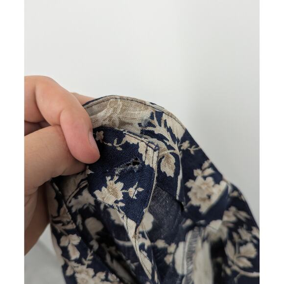 Liz Claiborne LizSport Petite 100% Linen Floral Skirt Size 14 Blue Cream Midi - Picture 4 of 4